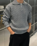 Cable pullover half zip-up knit