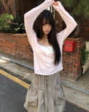 Tenver V-Neck Lace Long Sleeve T-Shirt