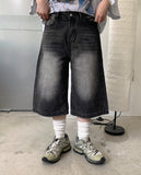 Pyui Damage Cat Washing Bermuda Denim Pants