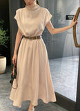 Odd Half-Neck Draped Banding Flare One Piece (Belt Set)