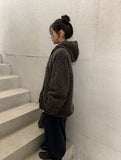 Handal Boucle Half Hood Fur Jacket