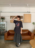 Sarin Check Frill Banding Long Skirt