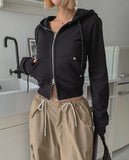 Caro Stud Slim Fit Two Way Hooded Zip-Up