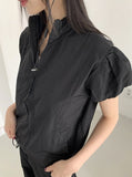 Caco Nylon Puff Crop Short Sleeve Windbreaker Zip-up