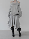 Folding Unbalanced Flare Midi Skirt
