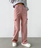 Golden Corduroy Cargo Veloa Fleece Long Wide Pants