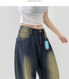 Diagonal One Pin Tuck Washing Loose Balloon Wide Fit Denim Pants
