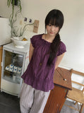 Hachika Vintage Shirring Cap Sleeve Blouse