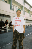 damage washing piercing t-shirt