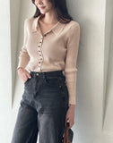 Roselle Collar Button Ribbed Knit Cardigan