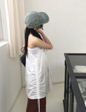 Lyrical Glossy Nylon Shirring Layered Strap Sleeveless Mini One Piece