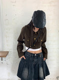Peep Y2K String Button Collar Short Jacket