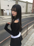 Eld Collar Layered Off-Shoulder T-Shirt Sleeveless Set