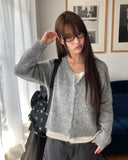 Meko Color Matching Layered Double Long Sleeve Knit Cardigan