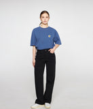 Flower Smile Logo Embroidery Pigment Short Sleeve T-shirt