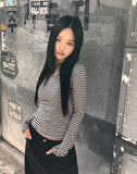 Yvonne Stripe Round Neck Slim Fit Long Sleeve T-Shirt