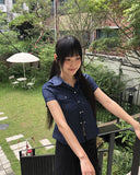 Siyu slim fit raw denim pocket short sleeve shirt