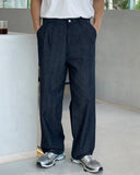 Non Fade Two-Tuck Linen Wide Denim Pants