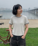 [BAONHAUS] Turkle Flower Rib Color Matching Ringer Short Sleeve Tee