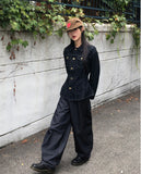 DB Studded Chin Pocket Balloon Fit Wide Denim Long Pants