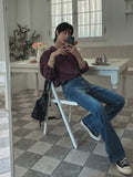 Stone washing ice cooling bootcut denim pants