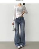 Span Relaxed Loose Long Bootcut Banding Denim Pants