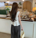 Purity Feminine Ribbon Sleeveless Blouse Vacation Look