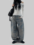 Camo wide denim pants