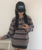 Woven Stripe Button Collar Knit