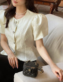 Luare Jacquard Puff Short Sleeve Blouse Jacket