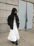 Crum Lace Banding Long Tiered Skirt