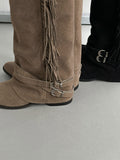 1173 Belt Strap Tassel Warmer Long Boots (4.5cm)