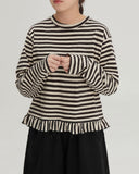 [BAONHAUS] Kenny Stripe Frill Long Sleeve Tee