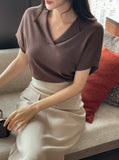 Kashua V-neck Collar Short Sleeve Knit