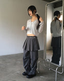 Mne layered pin tuck pleated wrap skirt skirt pants
