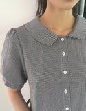 Saon Round Collar Frill Puff Blouse