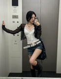 Tease See-Through Wrinkle Crop Cardigan