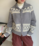 Dimoi Two Way Collar Nordic Knit Zip-Up Cardigan