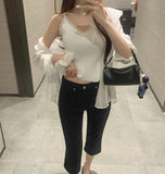 Hem Side Slit Capri Span Cotton Pants