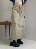 Rachel String Color Nylon Banding Pocket Cargo Long Skirt