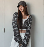 Mock Military Deep V Crop Hood Zip-up