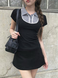 Nehru Vintage Check Collar Short Sleeve Blouse