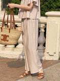 [Two Piece] Wings Frill Wing Blouse Wide Banding Pants