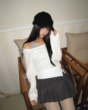 [Sleeveless SET/Layered] Hamin Halter Waffle Off-Shoulder Sweatshirt