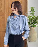 Elnon Drape Satin Tie Blouse