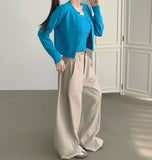 4-Season Folding Side Cut Inner Button Wide Slacks Pants