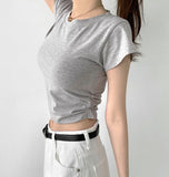 Mayonnaise Side Shirring Crop Short Sleeve T-Shirt
