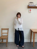 [unisex] Mubone Summer Stripe Linen Banding Wide Pants