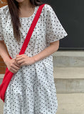 Totomi Dot Shirring Short Sleeve One Piece