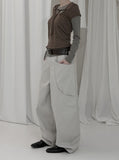 Checkered shirring knit layered long sleeve set